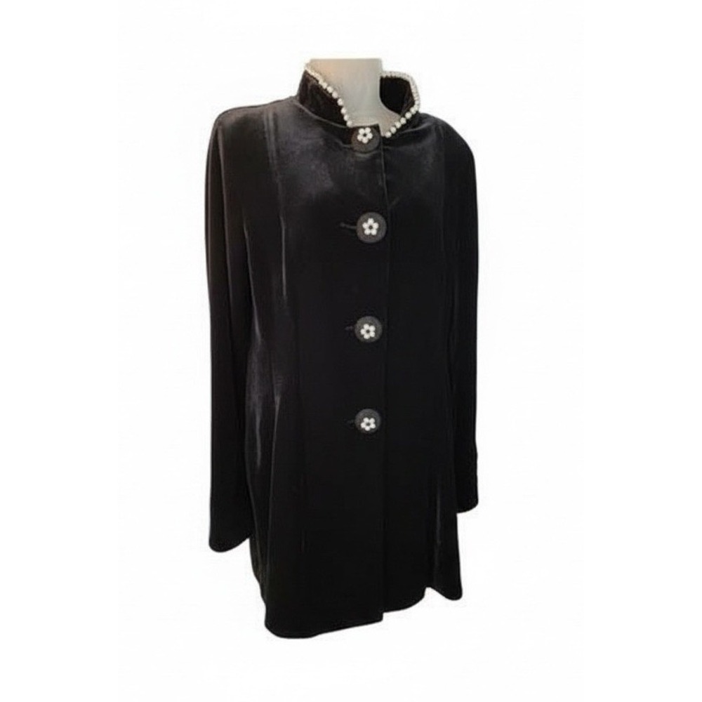 JOSEPH RIBKOFF Black Velour Button Mini Dressβ & Faux Pearls Size 10